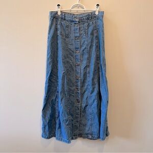 LizWear Denim Button-Front Maxi Skirt